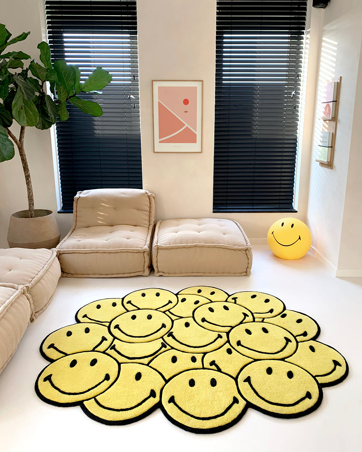 Rug SMILEY Bunch Yellow / Black Print 2.5 x 6ft