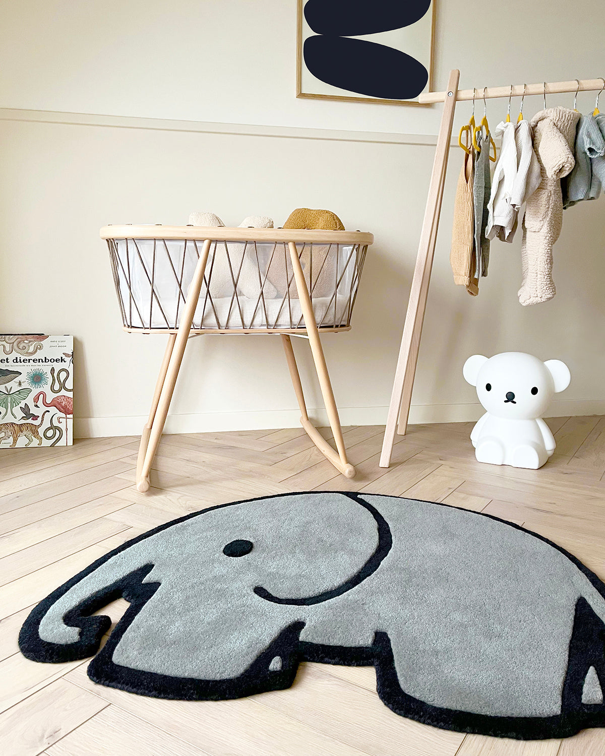 Rug OLIFANT Elephant Grey / Black Print 3.3 x 2.7ft