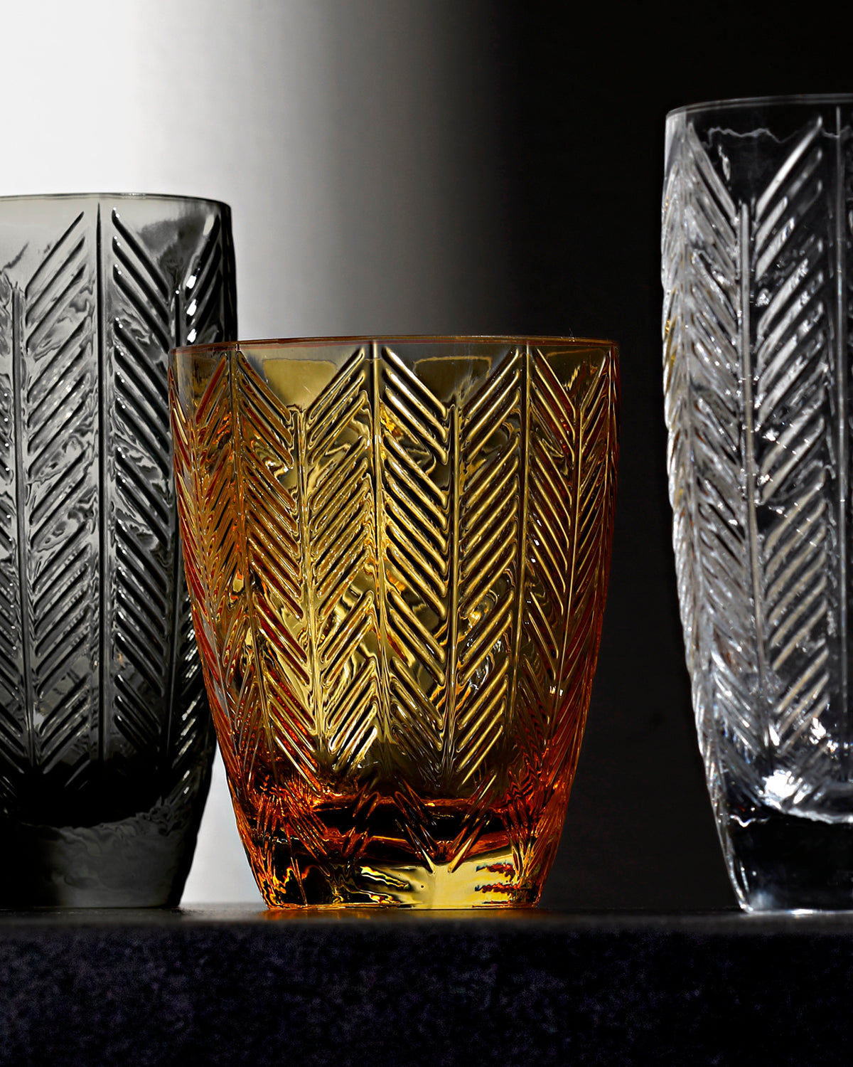 Missoni Home Water Glass ZIG ZAG Set of 6  Amber 11.8 oz, diam. 3.3", H 4"
