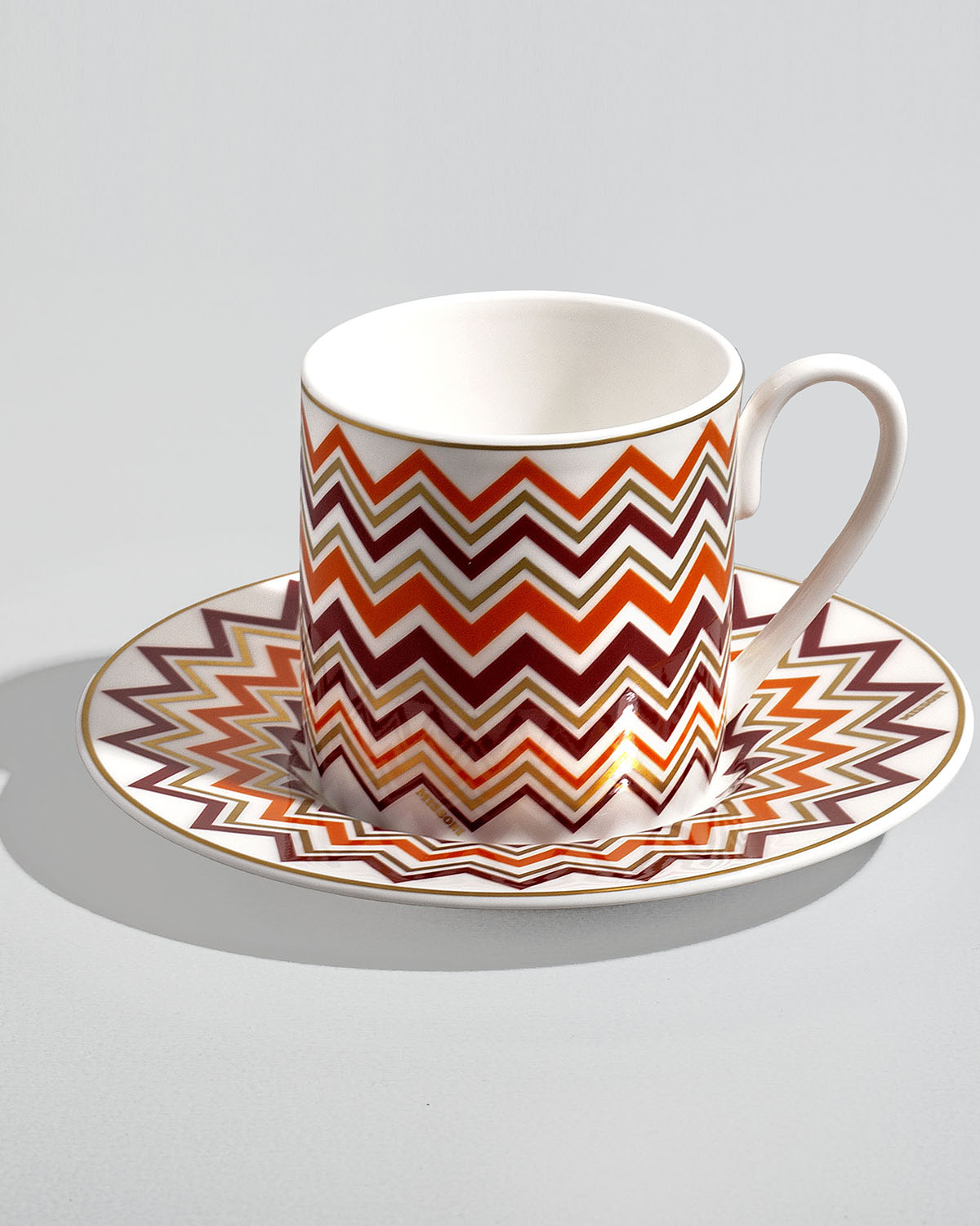 Missoni Home Coffee Cup & Saucer ICONIC Set of 2 in Luxury Box diam. 2.3", H 2.5", Cap. 4 oz, Saucer diam. 4.75"