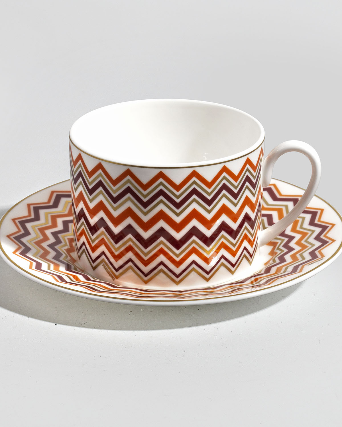 Missoni Home Tea Cup & Saucer ICONIC Set of 2 in Luxury Box diam. 3.3", H 2.3", cap. 7.5 oz, Saucer dim. 6"
