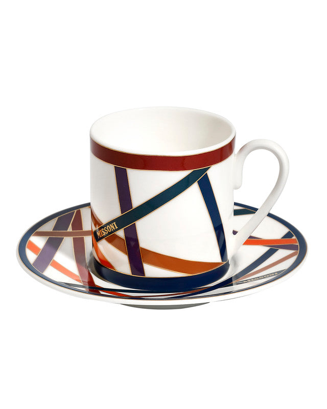 Missoni Home Coffee Cup & Saucer NASTRI Set of 2 in Luxury Box Multicolor diam. 2.3", H 2.5", Cap. 4 oz, Saucer diam. 4.75"