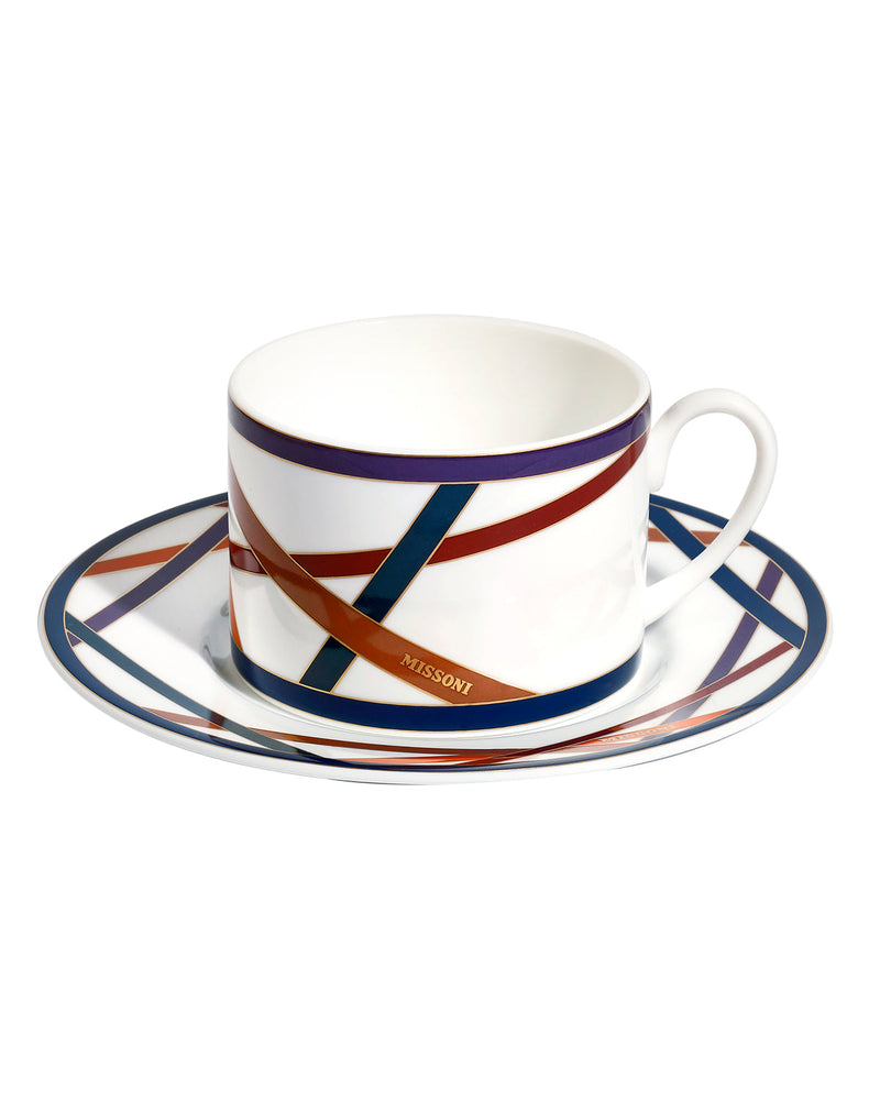 Missoni Home Tea Cup & Saucer NASTRI Set of 2 in Luxury Box Multicolor diam. 3.3", H 2.3", cap. 7.5 oz, Saucer dim. 6"