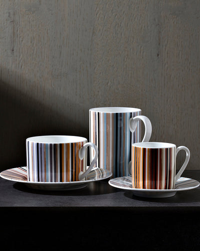 Missoni Home Coffee Cup & Saucer STRIPES Set of 2 in Luxury Box Jenkins 148 diam. 2.3", H 2.5", Cap. 4 oz, Saucer diam. 4.75"