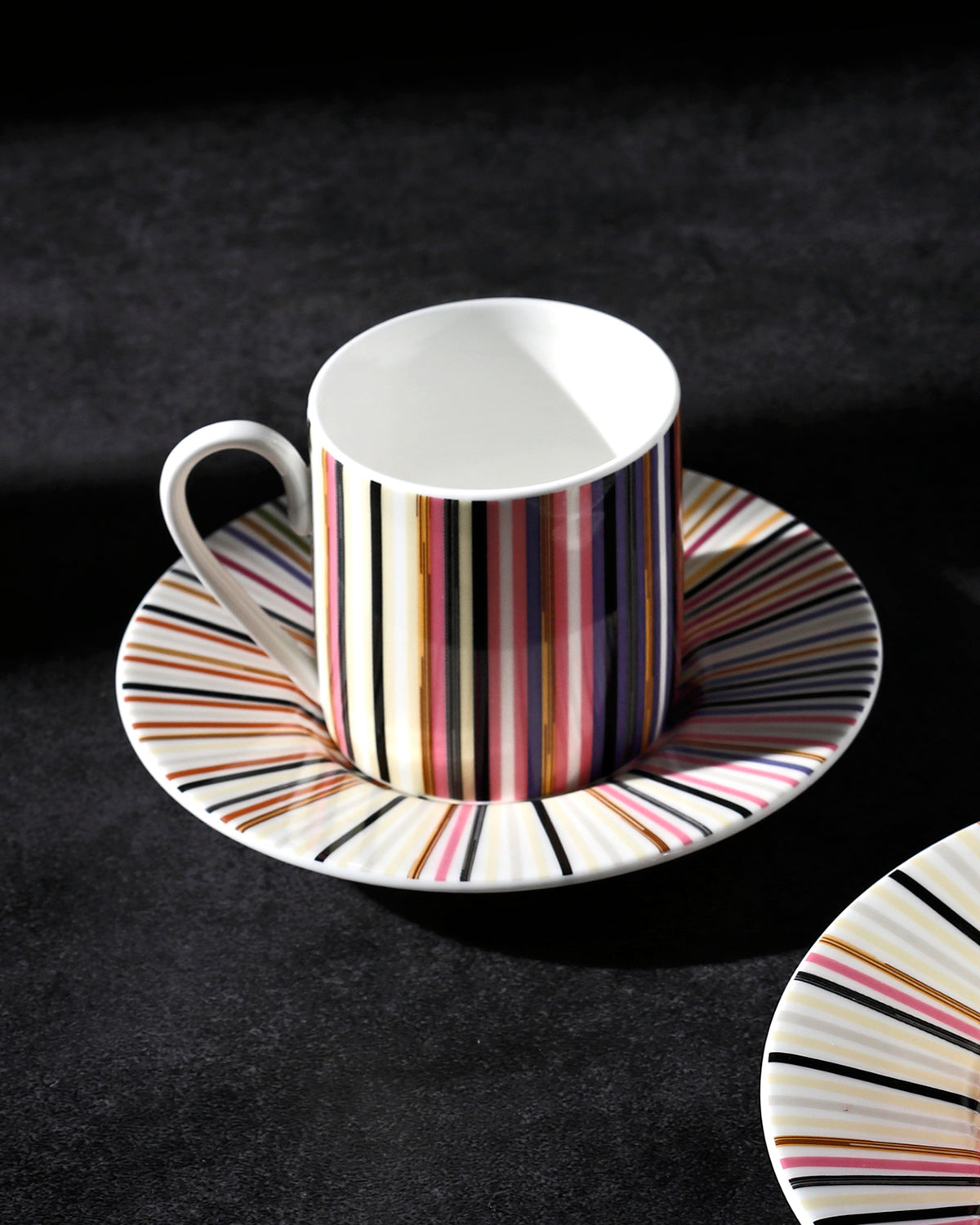 Missoni Home Coffee Cup & Saucer STRIPES Set of 2 in Luxury Box Jenkins 148 diam. 2.3", H 2.5", Cap. 4 oz, Saucer diam. 4.75"