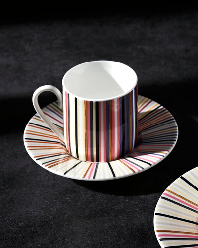 Missoni Home Coffee Cup & Saucer STRIPES Set of 2 in Luxury Box Jenkins 156 diam. 2.3", H 2.5", Cap. 4 oz, Saucer diam. 4.75"