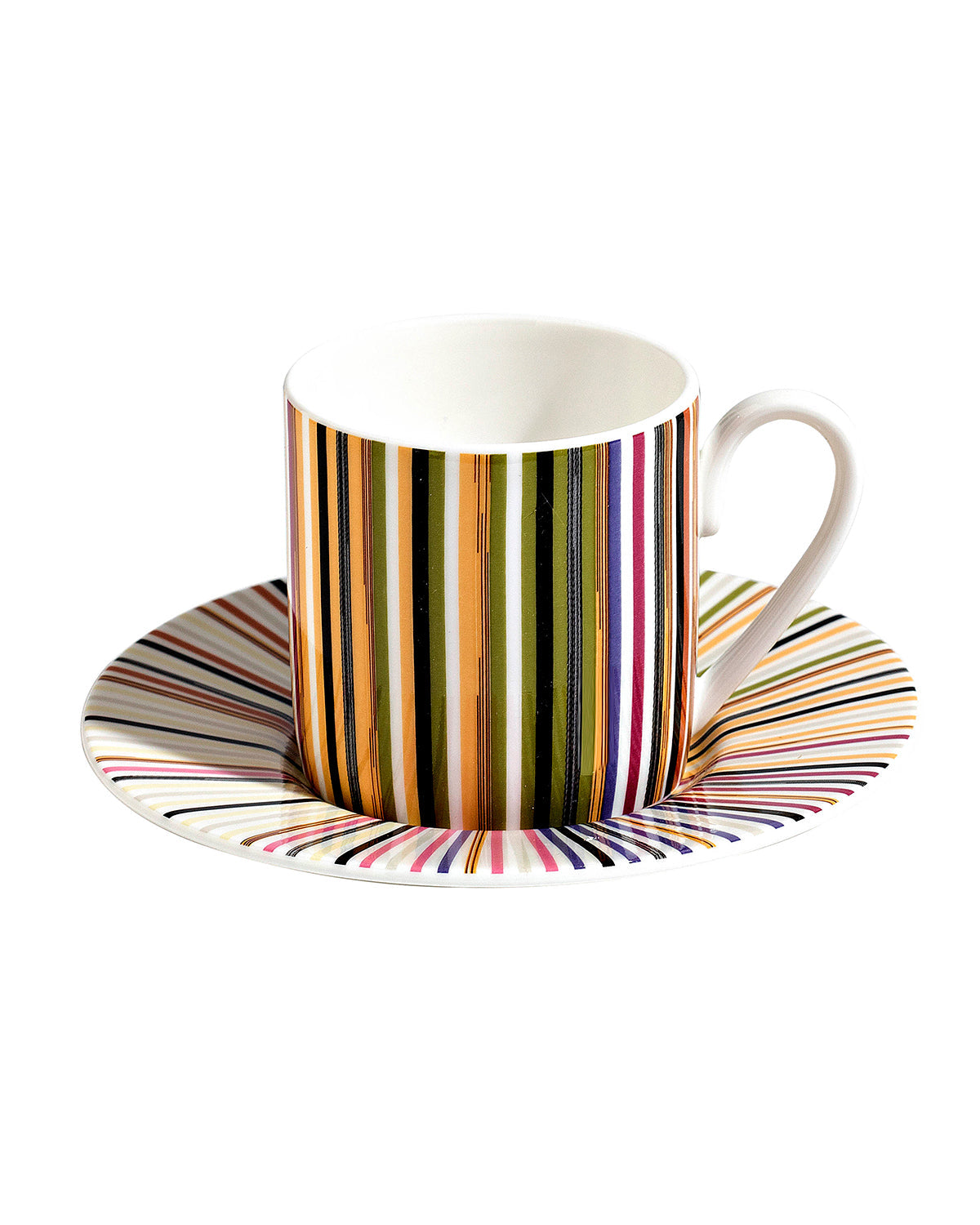 Missoni Home Coffee Cup & Saucer STRIPES Set of 2 in Luxury Box Jenkins 156 diam. 2.3", H 2.5", Cap. 4 oz, Saucer diam. 4.75"
