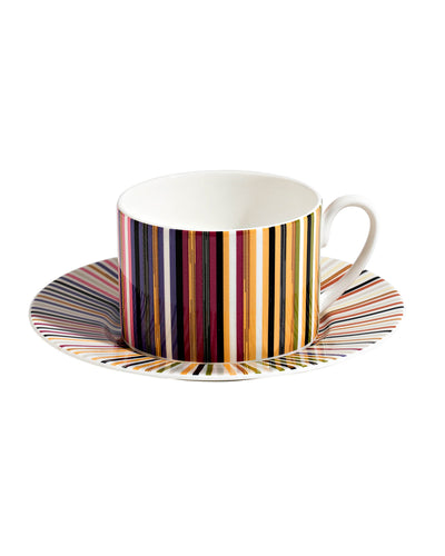 Missoni Home Tea Cup & Saucer STRIPES Set of 2 in Luxury Box Jenkins 156 diam. 3.3", H 2.3", cap. 7.5 oz, Saucer diam. 6"