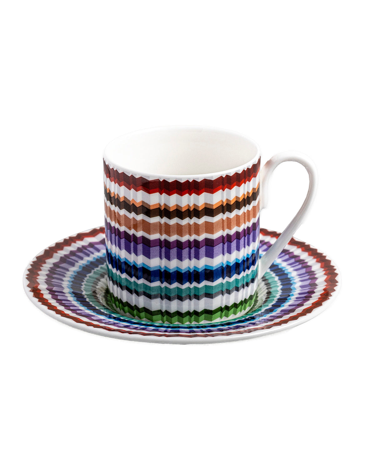 Waves Coffee Cup & Saucer Set of 2 in luxury Missoni box. Dimensions: Ø 2.36" × H 2.4"
