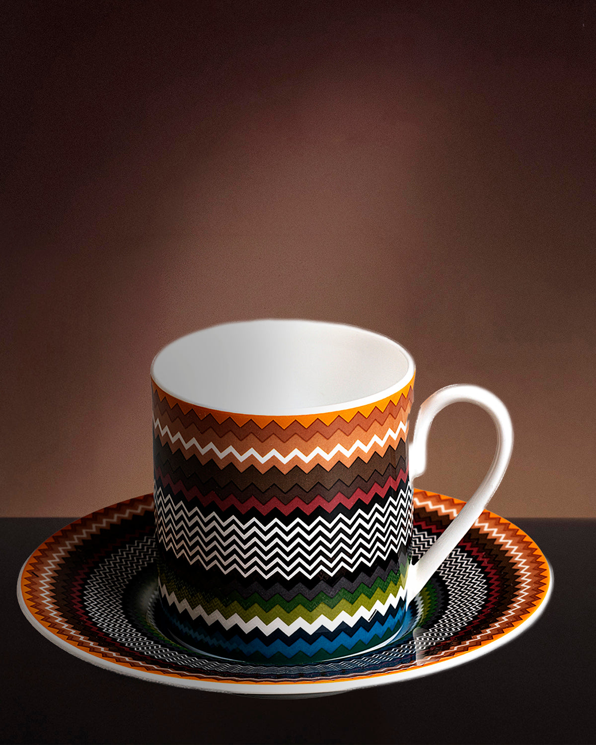 Zig Zag Foliage Coffee Cup & Saucer Set of 6 in a luxury box. Dimensions: Ø 2.36" × H 2.4"