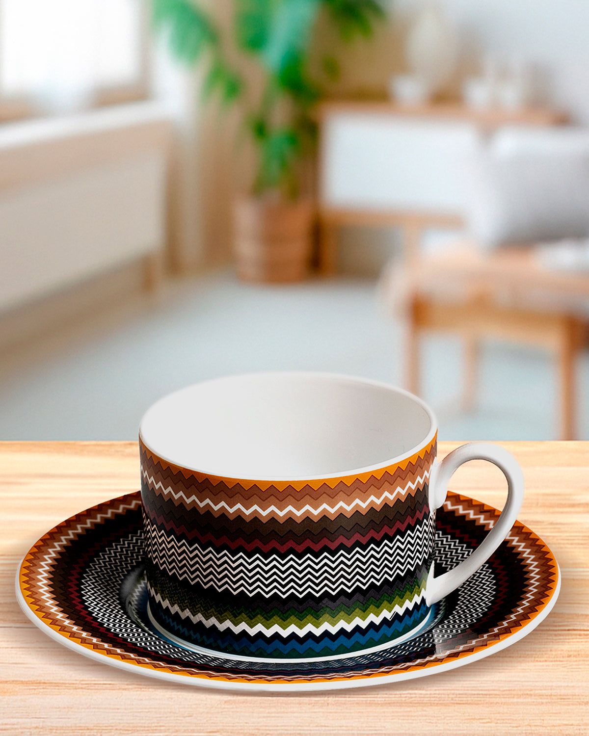 Zig Zag Foliage Tea Cup & Saucer Set of 6 in luxury box. Dimensions: Ø 3.35" × H 2.36"