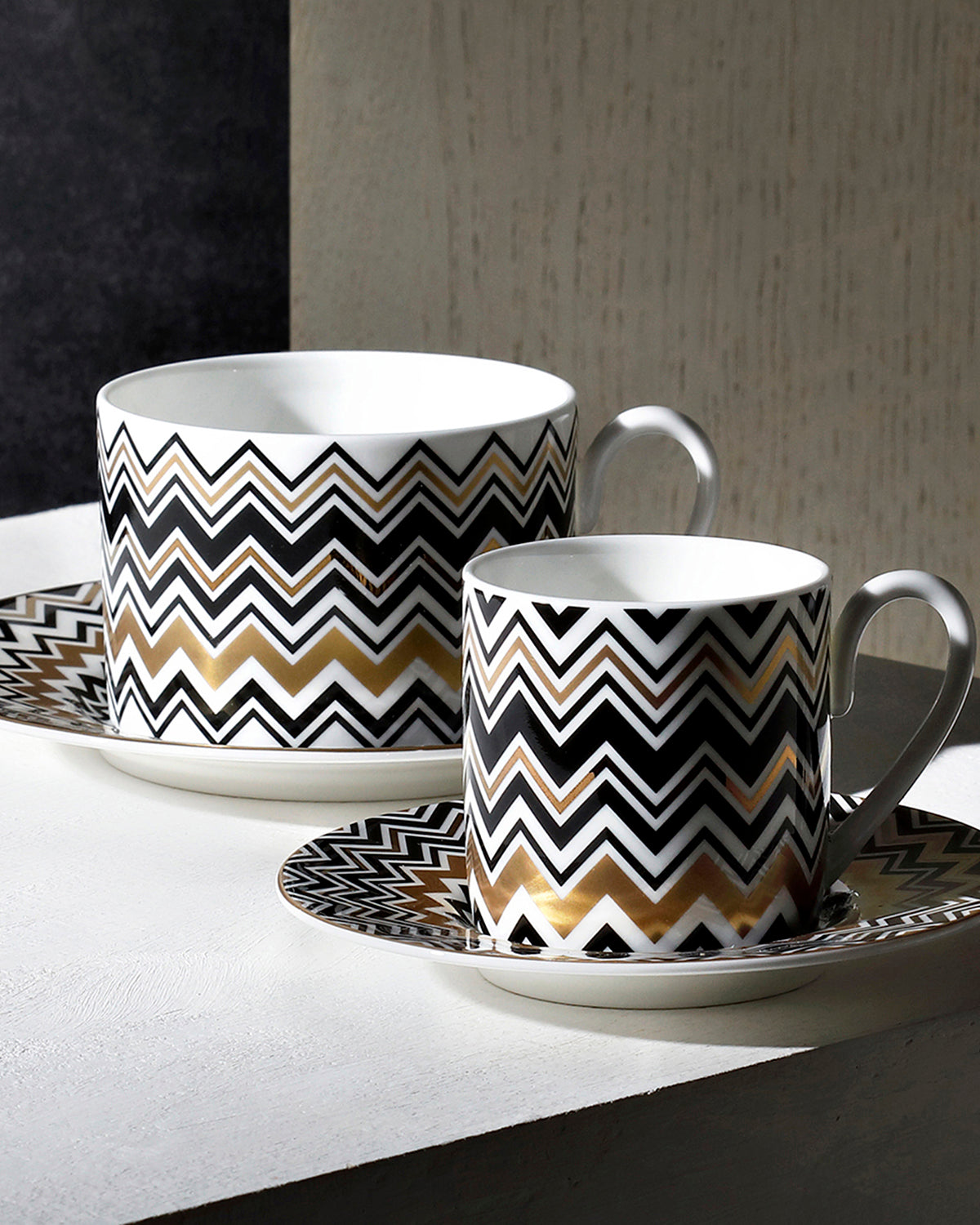 ZIG ZAG GOLD Luxury box Set 6 Pcs. Tea Cup & Saucer - Ø 8,5 X H 6 Cm Cap. 22 Cl. - S.15,5 Cm