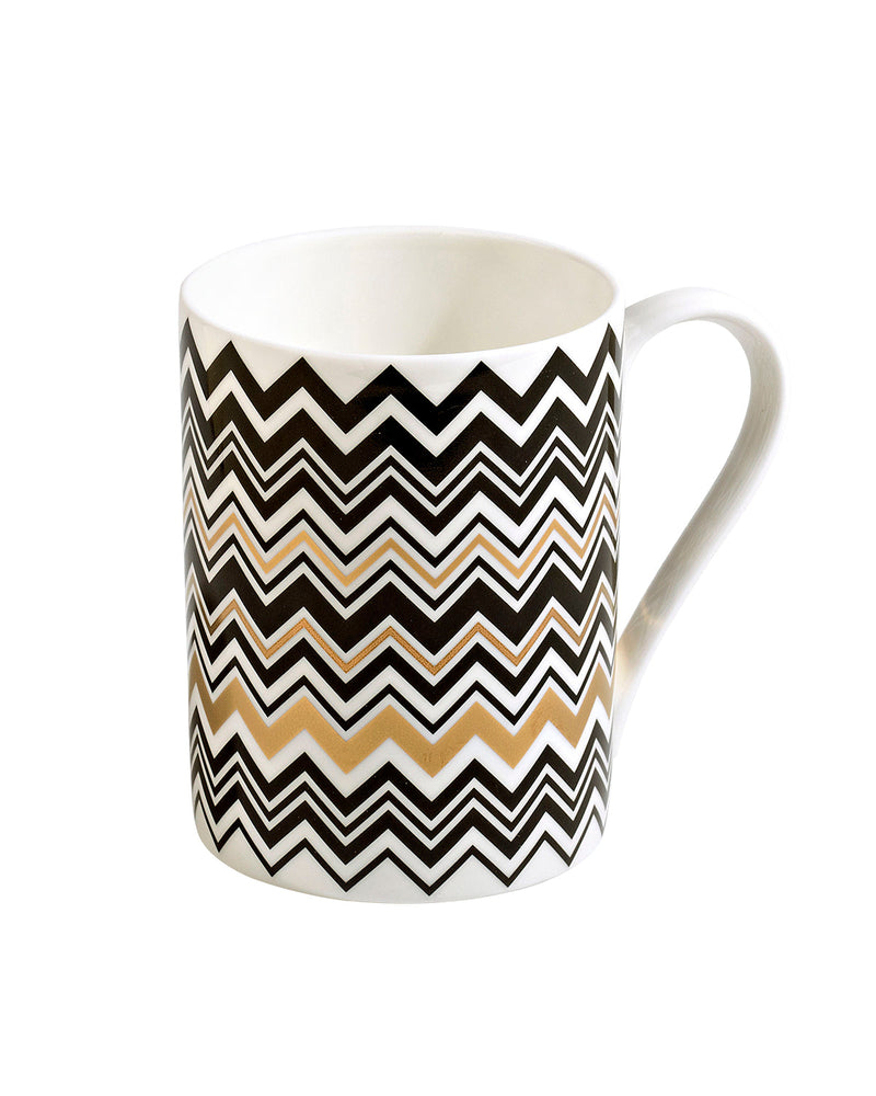 Missoni Home Mug Cup ZIG ZAG in Luxury Box Gold diam. 3", H 3.9", cap. 12.5 oz