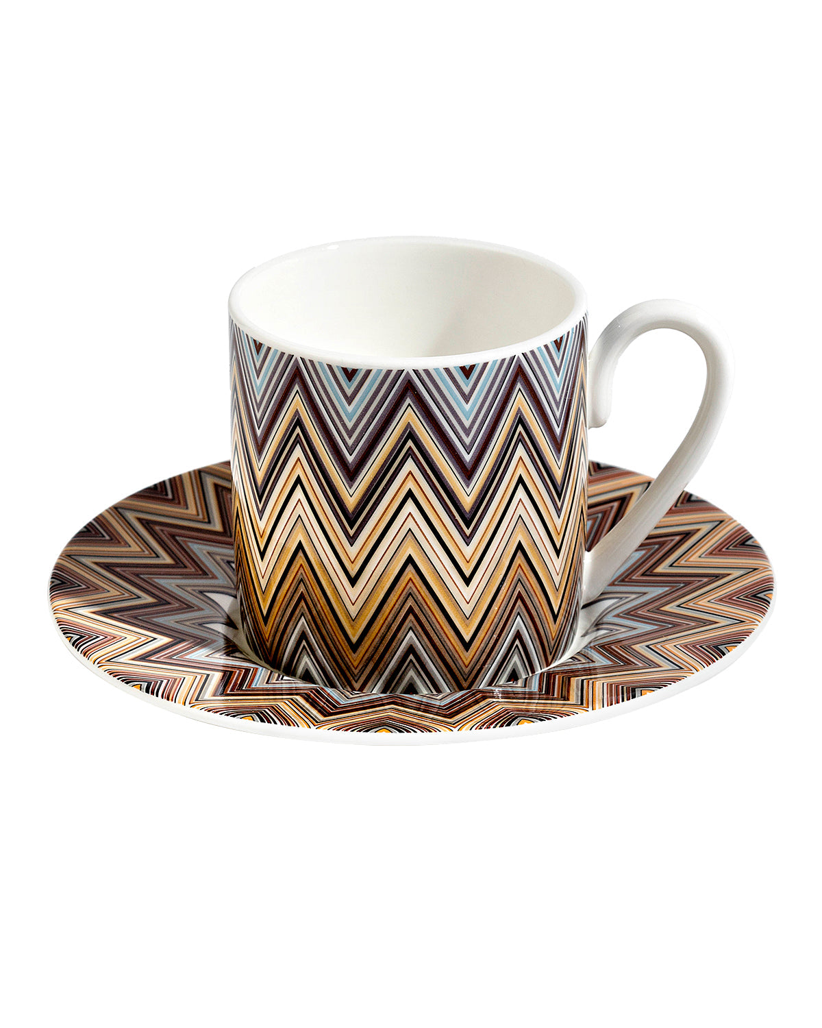 Missoni Home Coffee Cup & Saucer ZIG ZAG Set of 2 in Luxury Box Jarris 148 diam. 2.3", H 2.5", Cap. 4 oz, Saucer diam. 4.75"