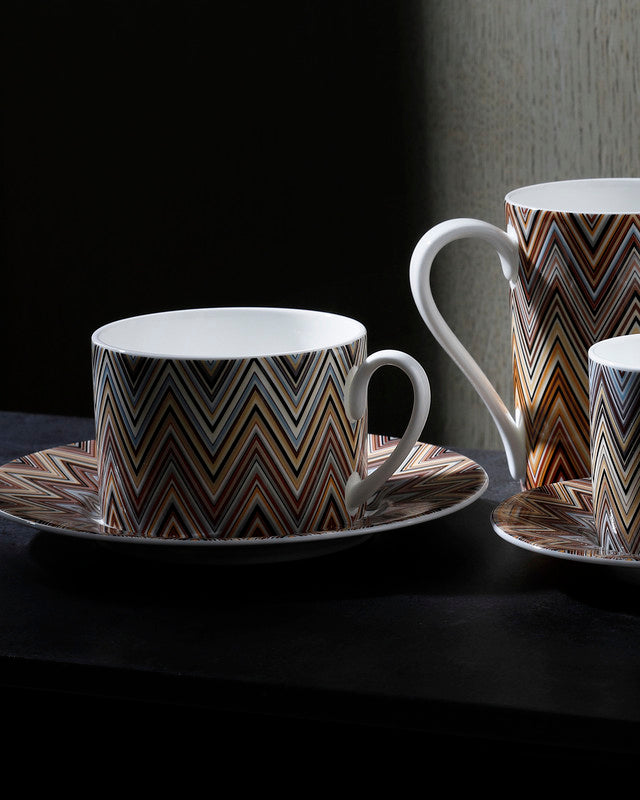 Missoni Home Tea Cup & Saucer ZIG ZAG Set of 2 in Luxury Box Jarris 148 diam. 3.3", H 2.3", cap. 7.5 oz, Saucer diam. 6"