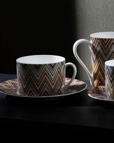 Missoni Home Tea Cup & Saucer ZIG ZAG Set of 2 in Luxury Box Jarris 148 diam. 3.3", H 2.3", cap. 7.5 oz, Saucer diam. 6"