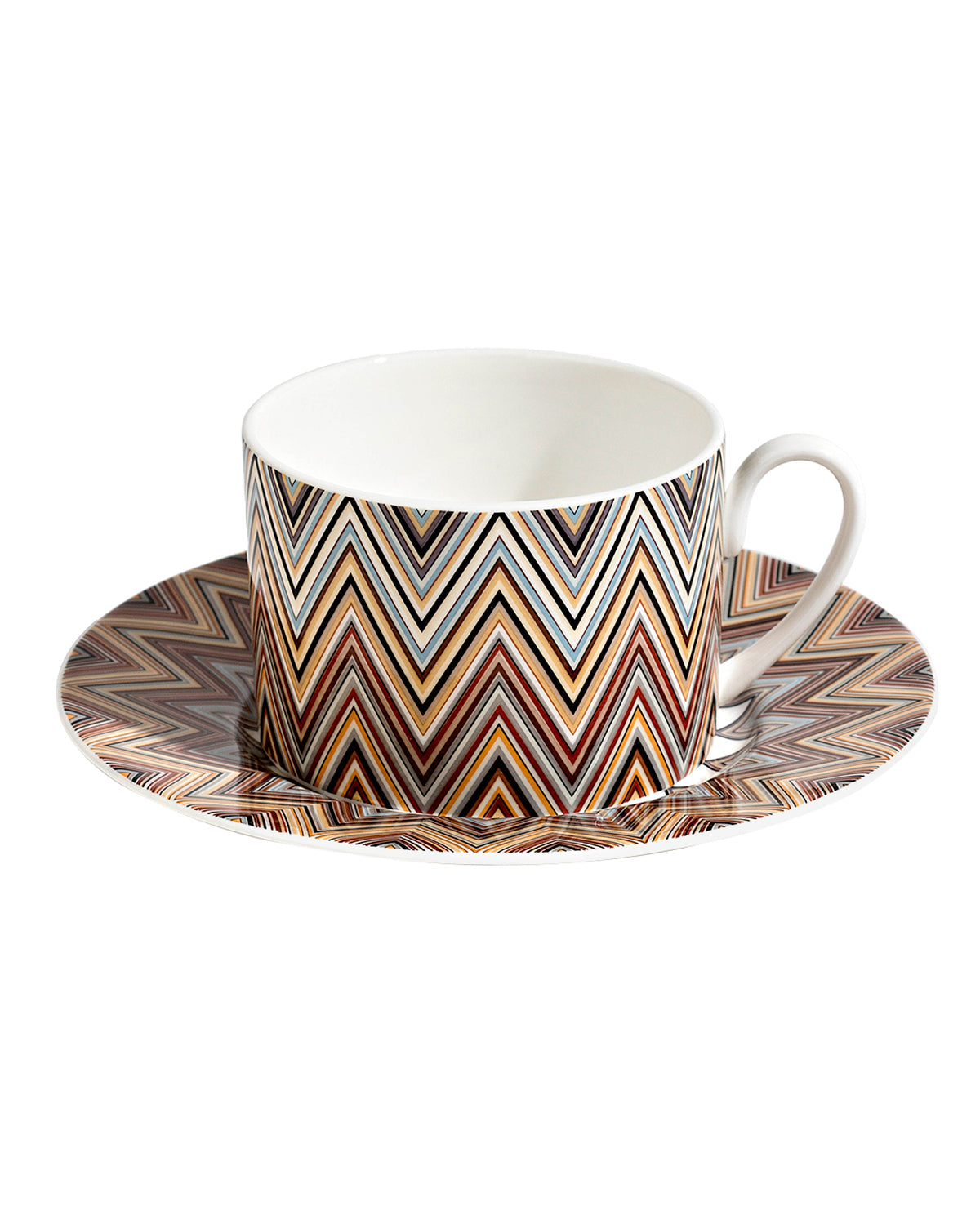 Missoni Home Tea Cup & Saucer ZIG ZAG Set of 2 in Luxury Box Jarris 148 diam. 3.3", H 2.3", cap. 7.5 oz, Saucer diam. 6"