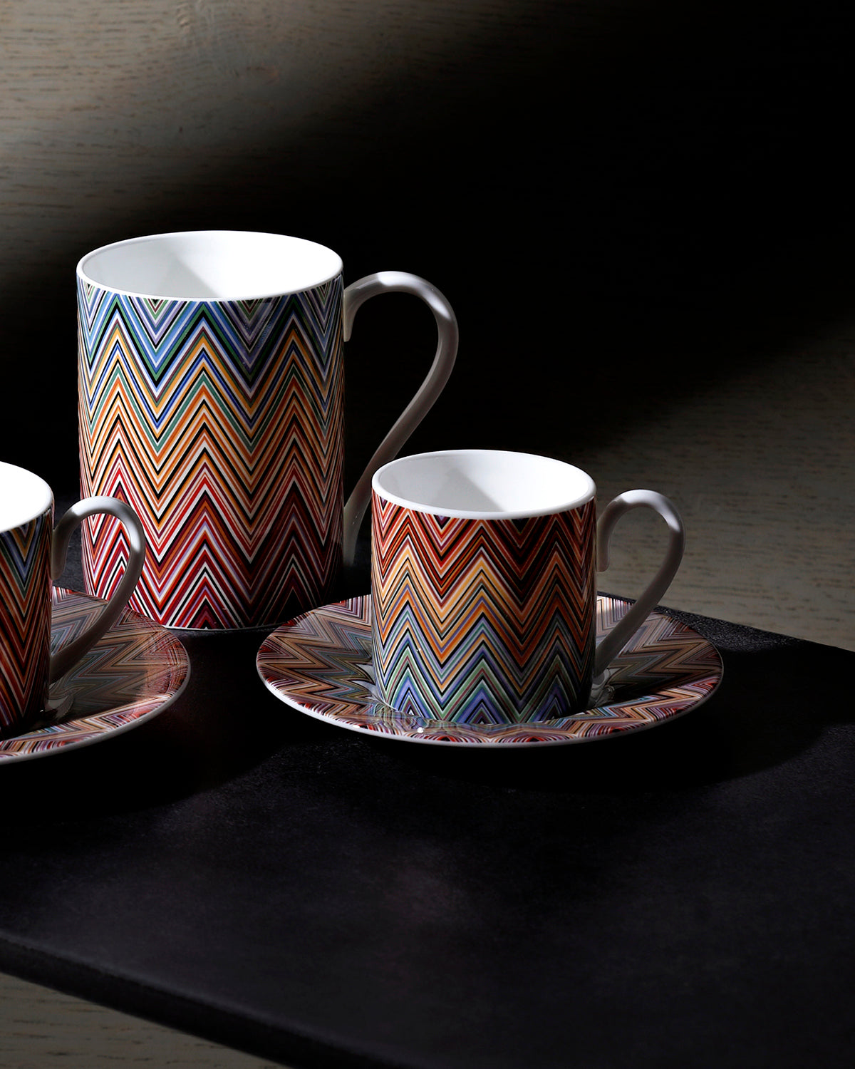 Coffee Cup & Saucer ZIG ZAG Set of 2 in Luxury Box Jarris 156 diam. 2.3", H 2.5", Cap. 4 oz, Saucer diam. 4.75"