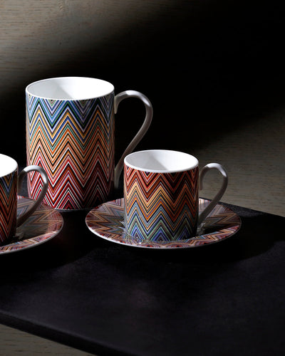 Missoni Home Coffee Cup & Saucer ZIG ZAG Set of 2 in Luxury Box Jarris 156 diam. 2.3", H 2.5", Cap. 4 oz, Saucer diam. 4.75"