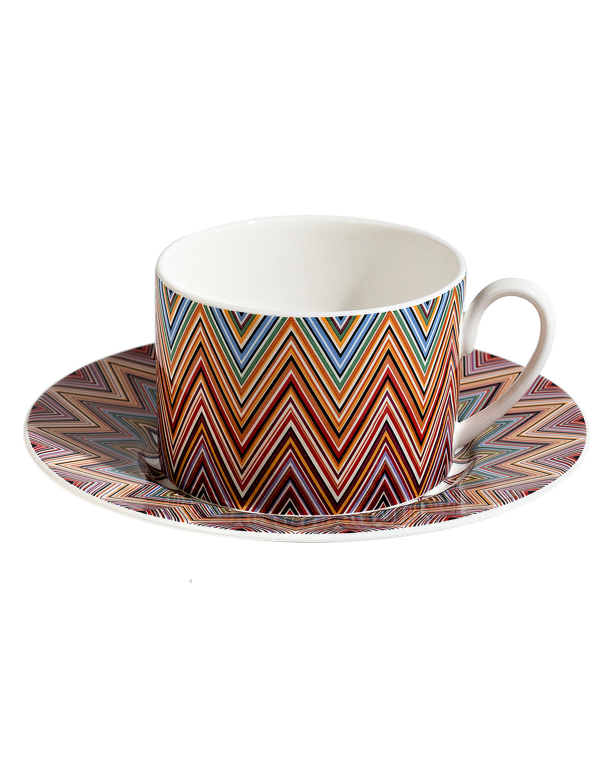 Missoni Home Tea Cup & Saucer ZIG ZAG Set of 2 in Luxury Box Jarris 156 diam. 3.3", H 2.3", cap. 7.5 oz, Saucer diam. 6"