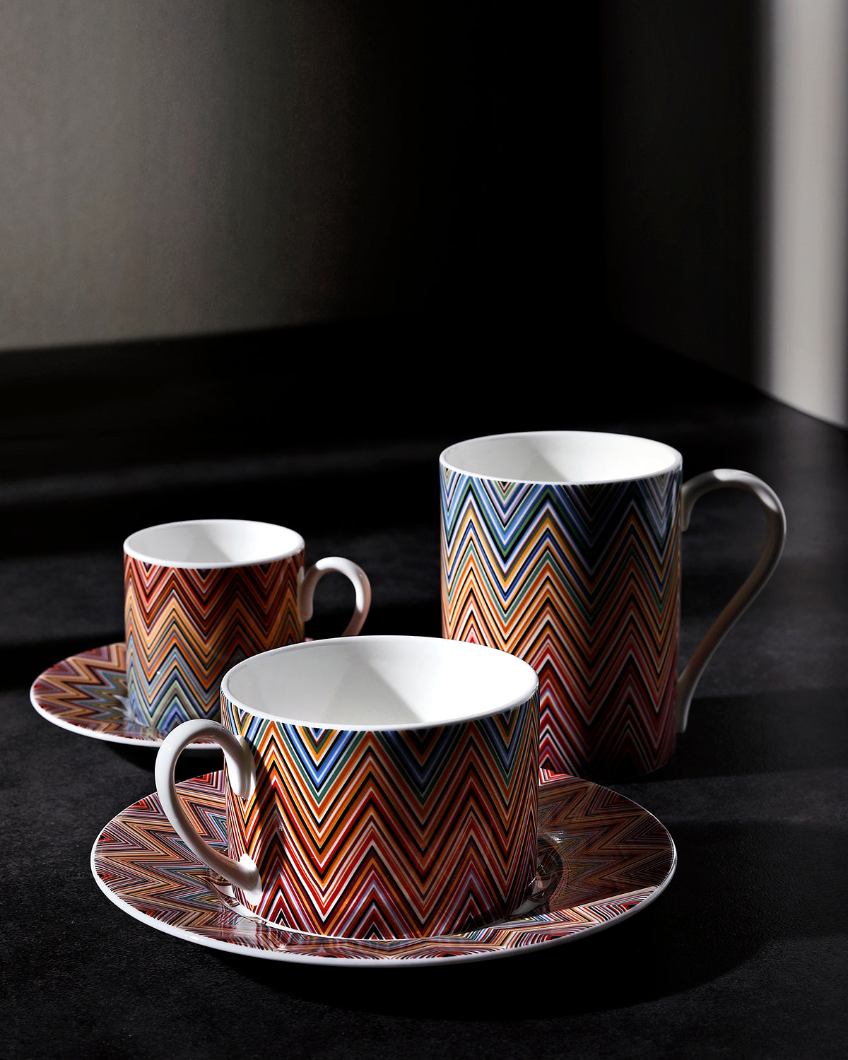 Missoni Home Coffee Cup & Saucer ZIG ZAG Set of 2 in Luxury Box Jarris 156 diam. 2.3", H 2.5", Cap. 4 oz, Saucer diam. 4.75"