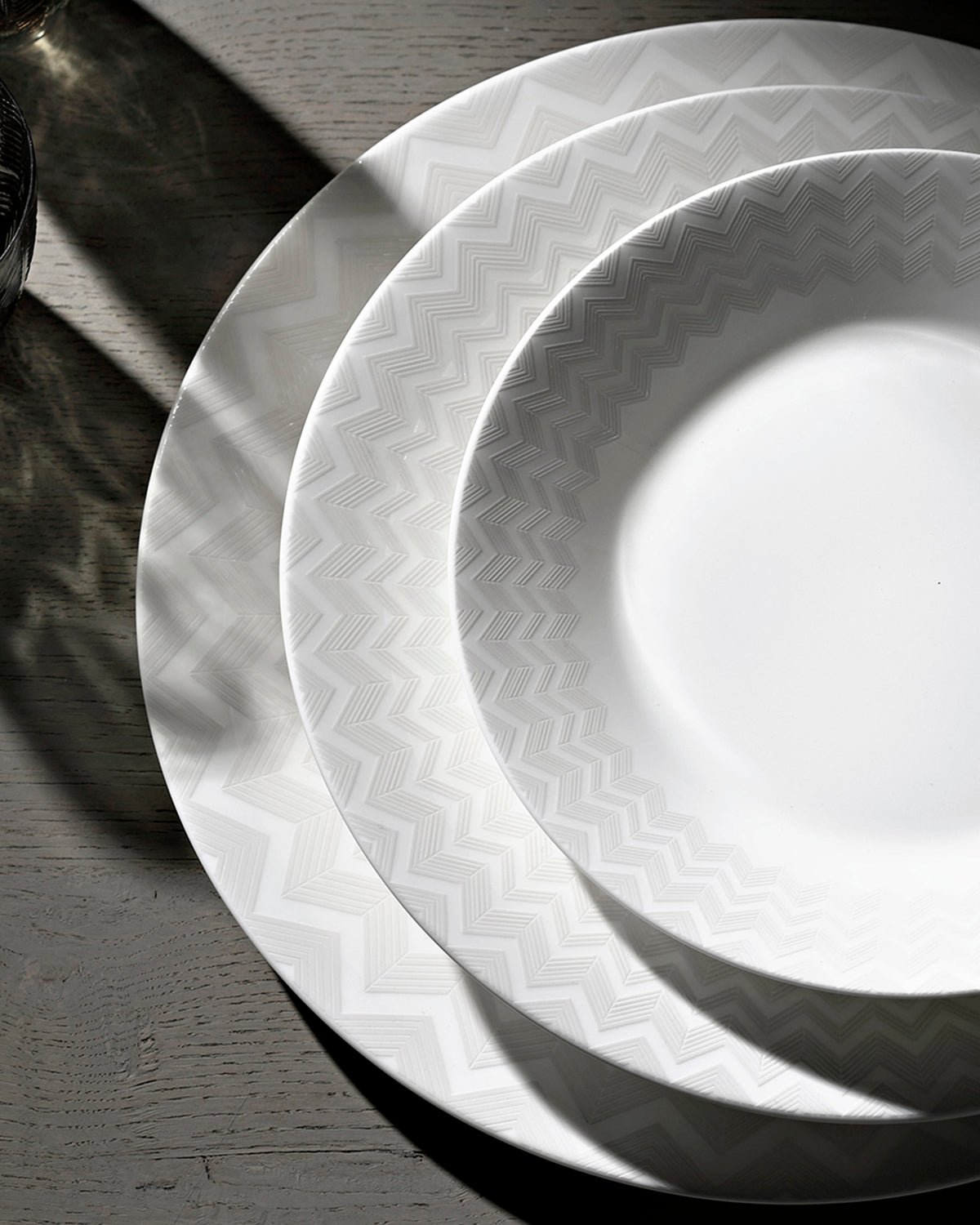 Dinner Plate ZIG ZAG WHITE Set of 6 Fine Bone China Ø 10.83"