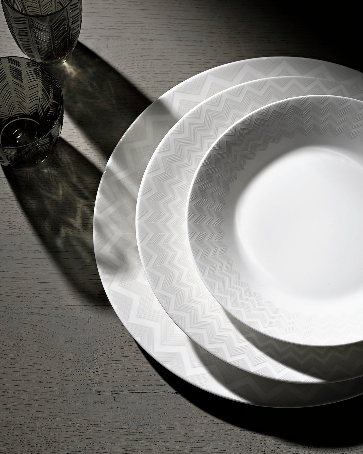 Soup Plates ZIG ZAG Set of 6  White diam. 8.5"