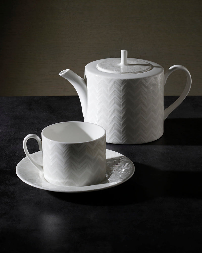 Missoni Home Coffee Cup & Saucer ZIG ZAG Set of 6 in Luxury Box White diam. 2.3", H 2.5", Cap. 4 oz, Saucer diam. 4.75"