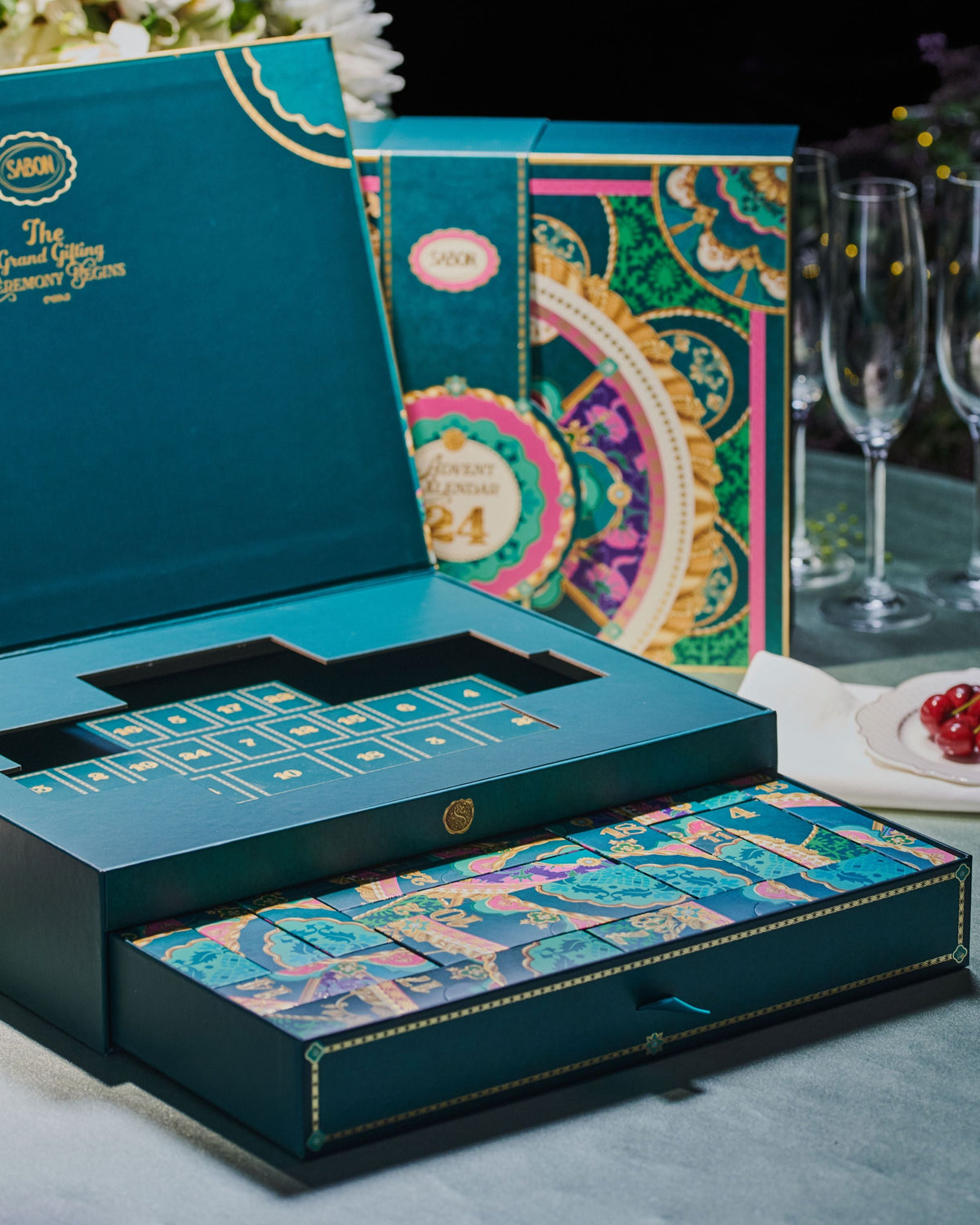 Decorative box with intricate designs on a table setting