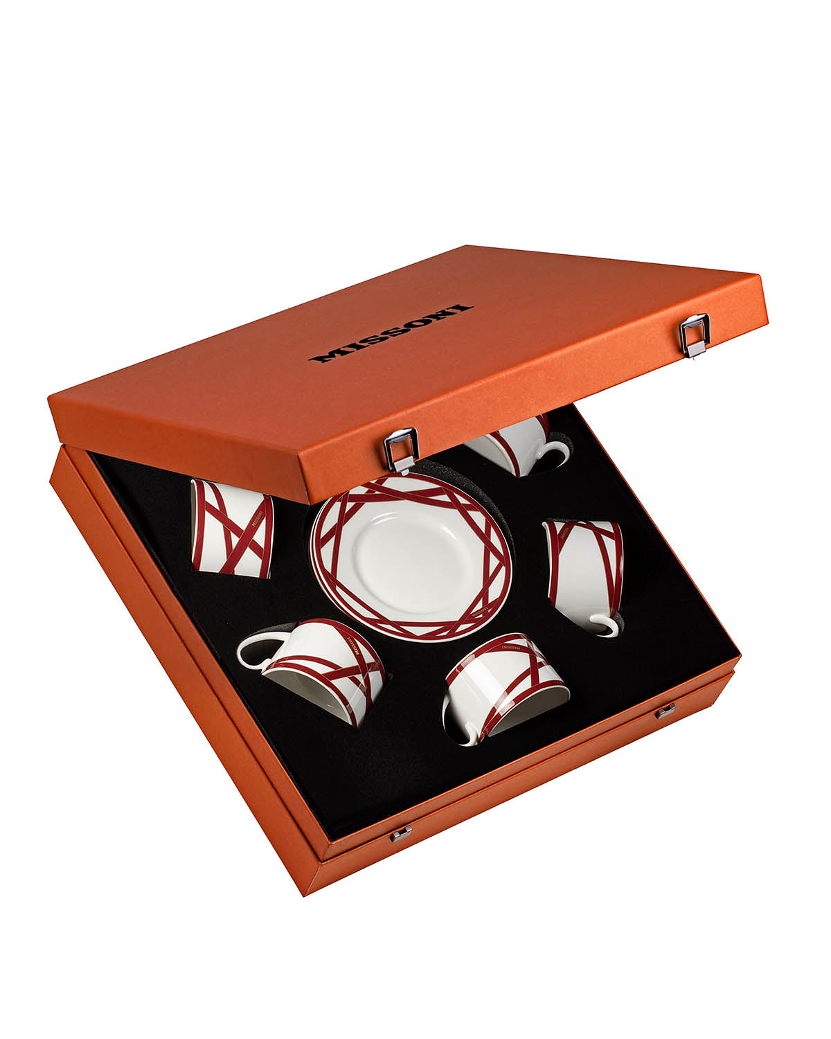 NASTRI BORDEAUX Luxury box Set 6 Pcs. Tea Cup & Saucer - Ø 8,5 X H 6 Cm Cap. 22 Cl. - S.15,5 Cm
