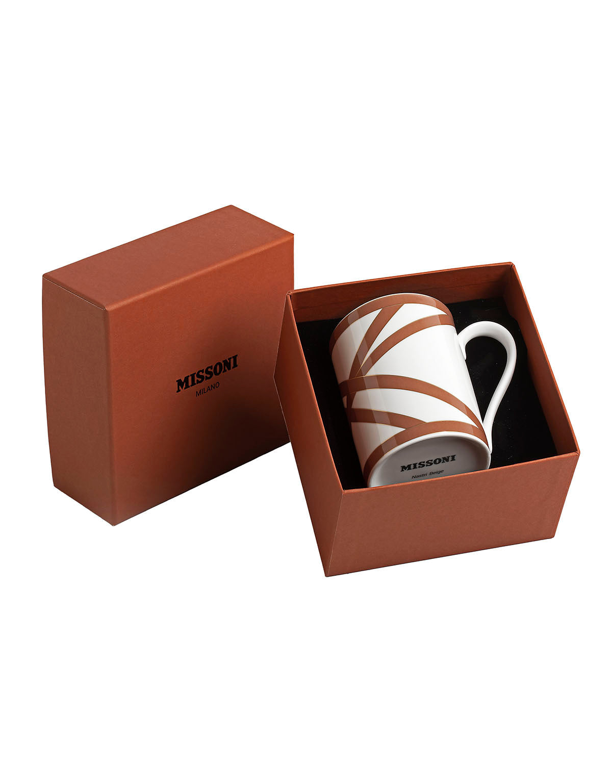 Missoni Home Mug Cup NASTRI in Luxury Box Beige diam. 3", H 3.9", cap. 12.5 oz