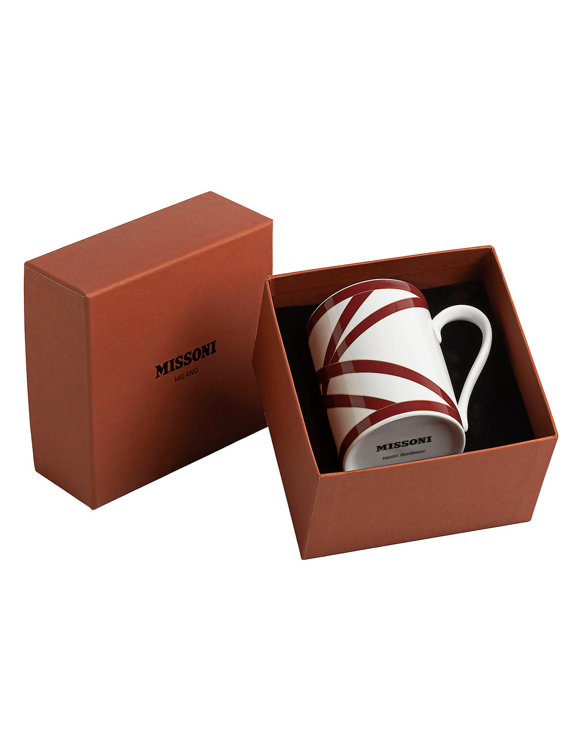 Missoni Home Mug Cup NASTRI in Luxury Box Bordeaux diam. 3", H 3.9", cap. 12.5 oz