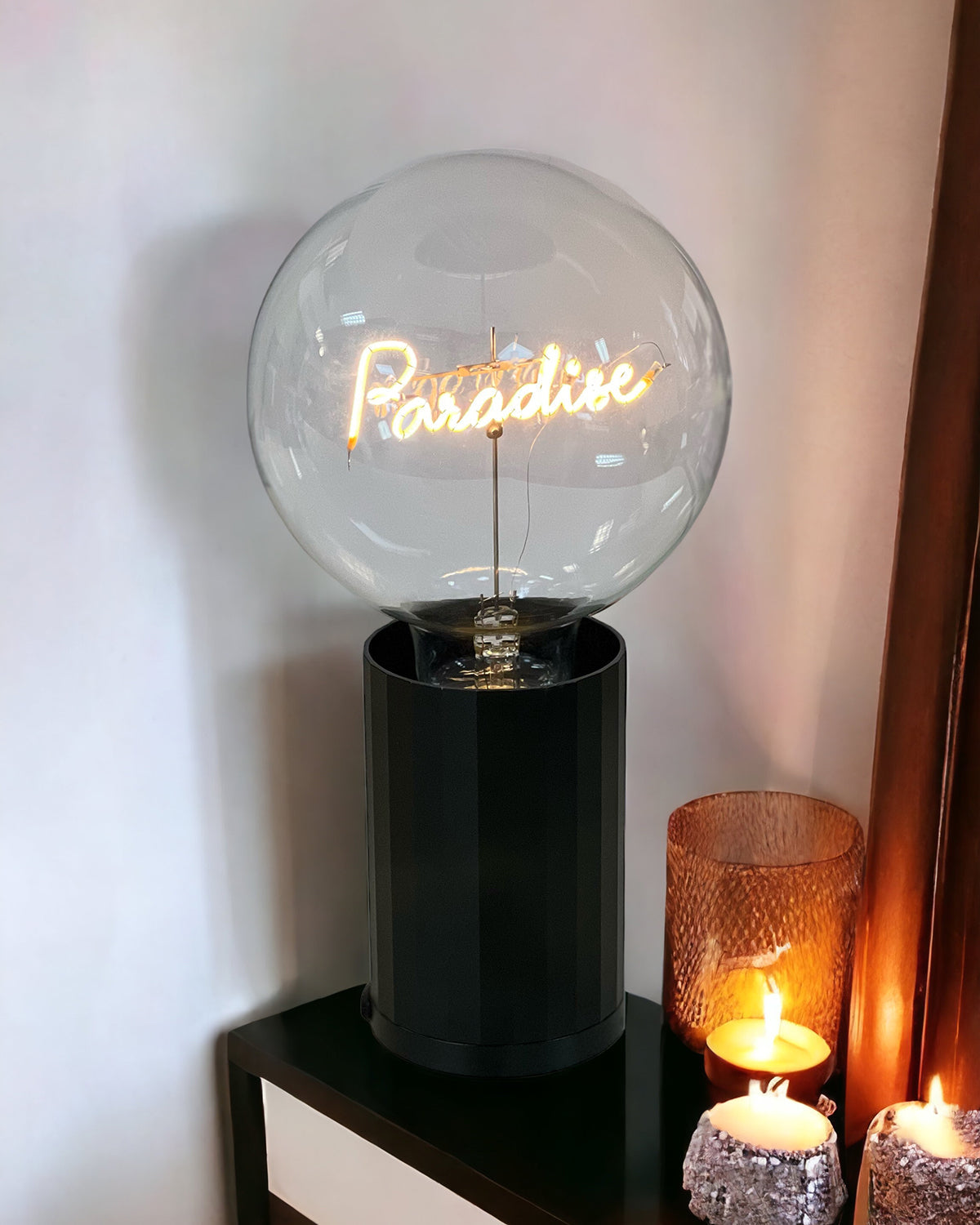 Bulb PARADISE Amber with Base Table Lamp PORTABLE Black