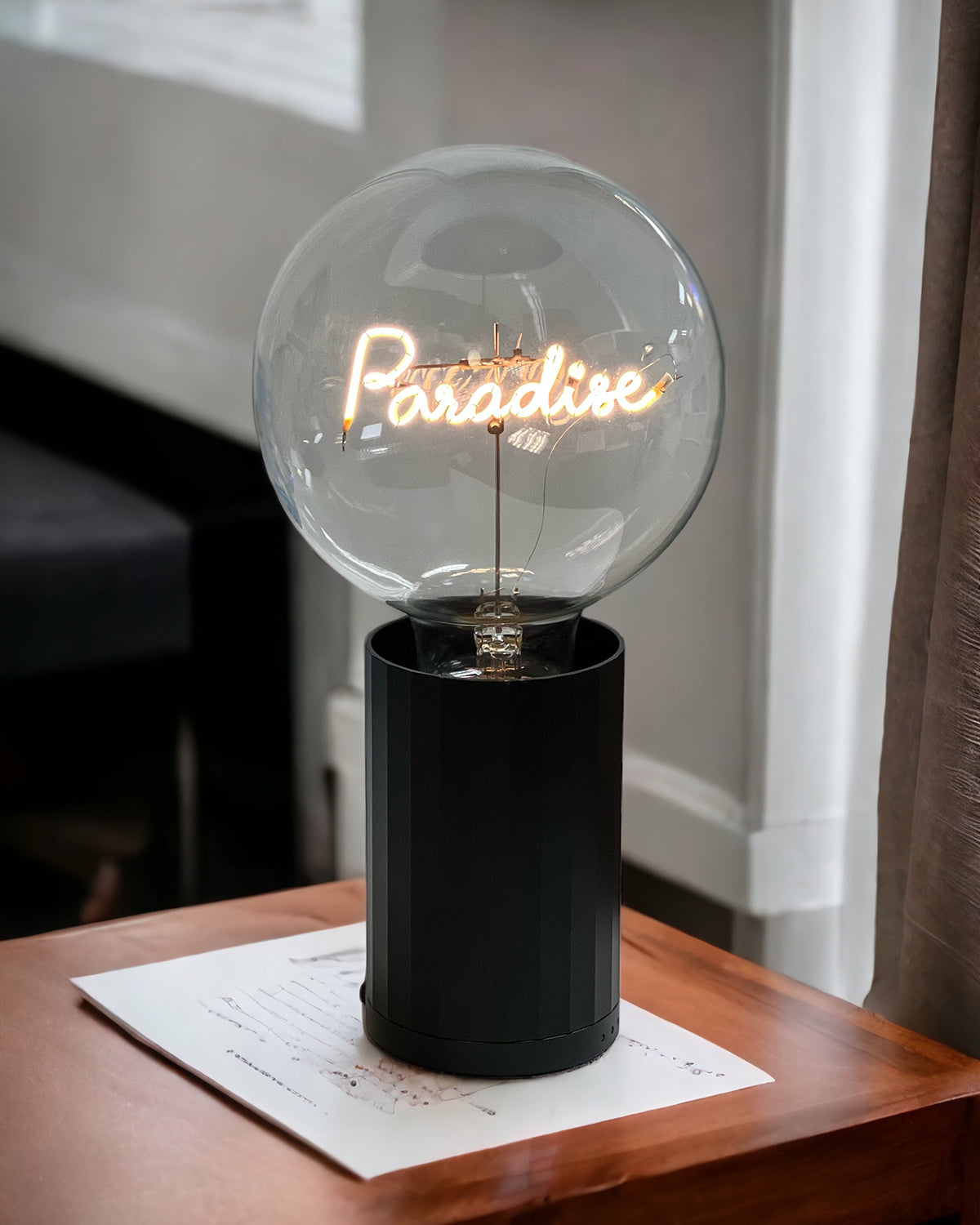 Bulb PARADISE Amber with Base Table Lamp PORTABLE Black