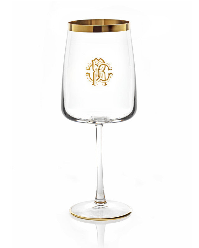 Roberto Cavalli Home Water Goblet NEW MONOGRAM  Gold H 9", cap. 18.25 oz