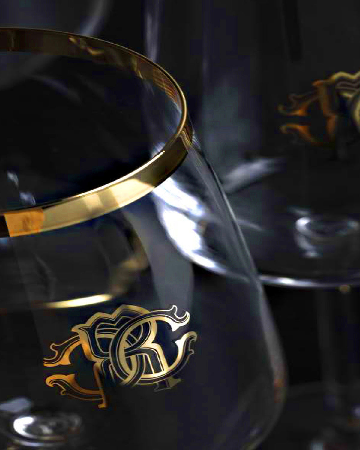 Champagne Goblet NEW MONOGRAM  Gold H 9.25", cap. 10 oz