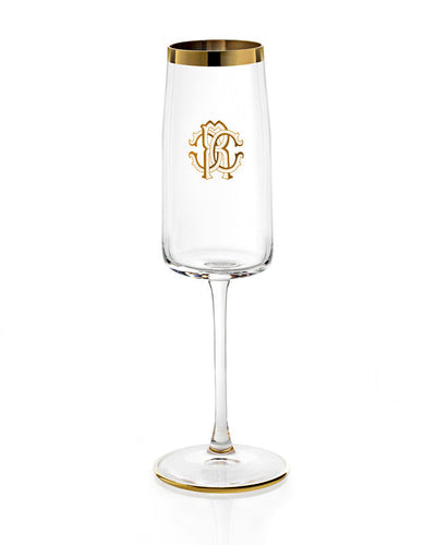 Roberto Cavalli Home Champagne Goblet NEW MONOGRAM  Gold H 9.25", cap. 10 oz