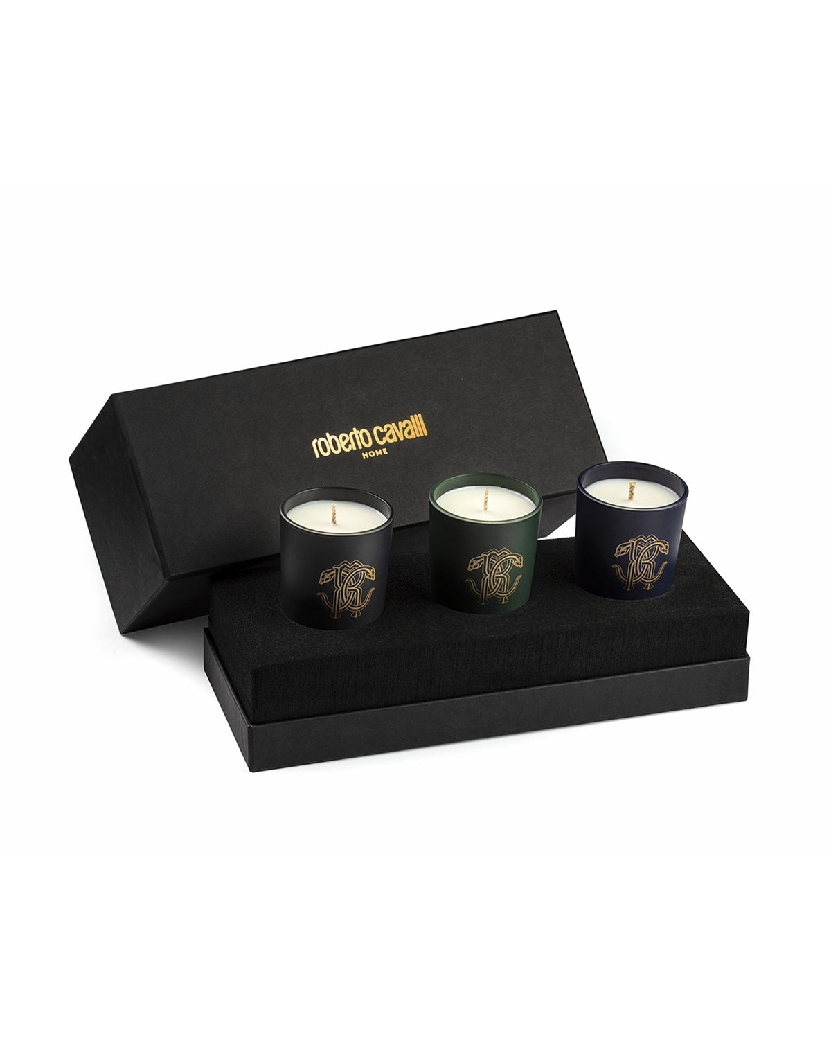 Scented Candle, GOLD JUNGLE, Set of 3, Glass, Gold
