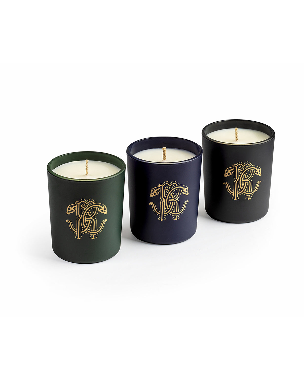 Scented Candle, GOLD JUNGLE, Set of 3, Glass, Gold