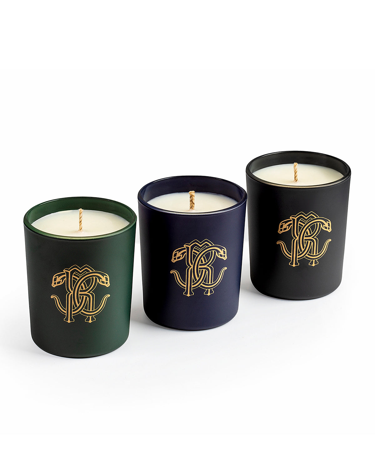 Scented Candle, GOLD JUNGLE, Set of 3, Glass, Gold