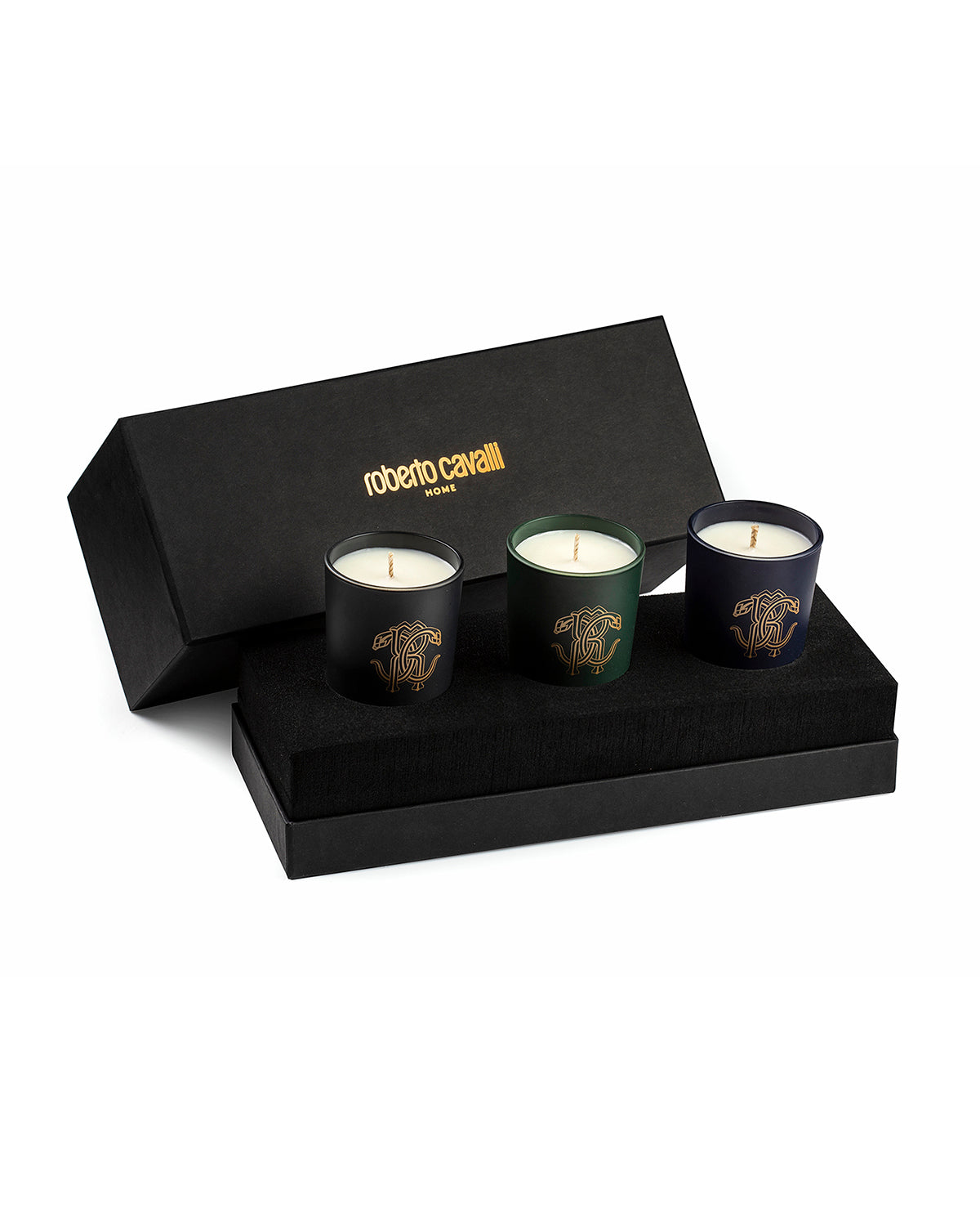 Scented Candle, GOLD JUNGLE, Set of 3, Glass, Gold