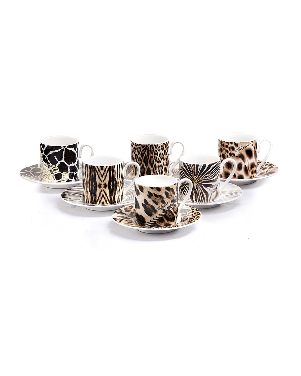 Coffee Cup & Saucer AFRICA Set of 6 in Luxury Box  diam. 2.3", H 2.5", Cap. 4 oz, Saucer diam. 4.75"