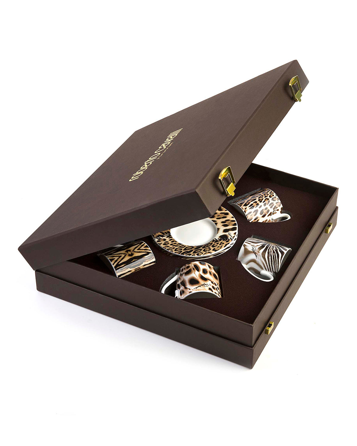 Coffee Cup & Saucer AFRICA Set of 6 in Luxury Box diam. 2.3", H 2.5", Cap. 4 oz, Saucer diam. 4.75"