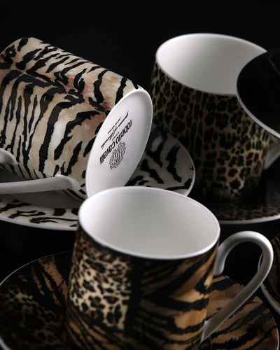 Coffee Cup & Saucer AFRICA Set of 6 in Luxury Box diam. 2.3", H 2.5", Cap. 4 oz, Saucer diam. 4.75"