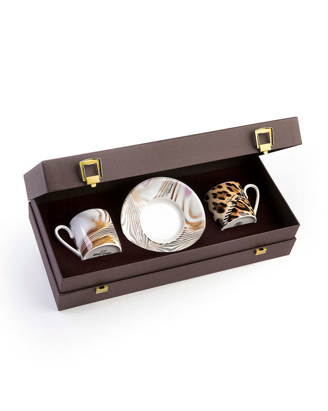 Roberto Cavalli Home Coffee Cup & Saucer AFRICA ZIMBABWE AND DJERBA Set of 2 in Luxury Box  diam. 2.3