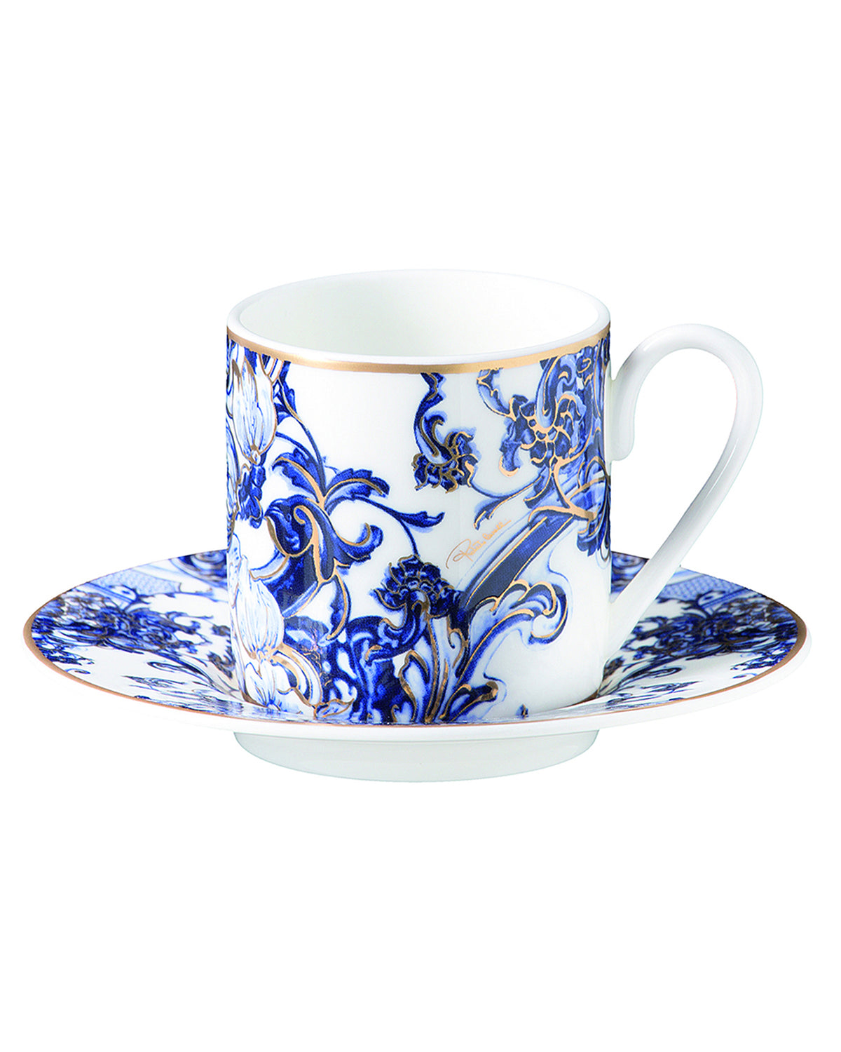 Coffee Cup & Saucer AZULEJOS Set of 2 in Luxury Box  diam. 2.3", H 2.5", Cap. 4 oz, Saucer diam. 4.75"