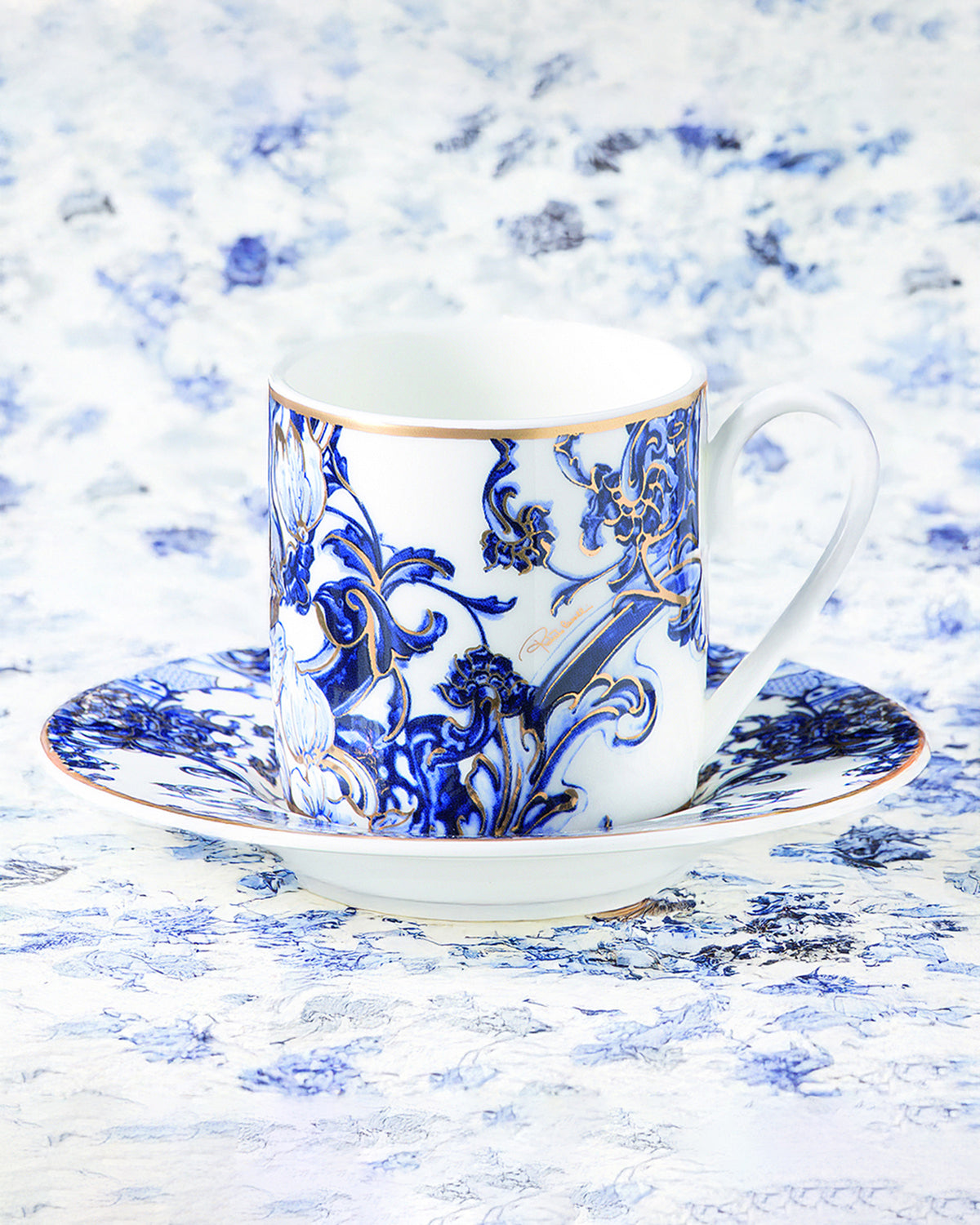 Coffee Cup & Saucer AZULEJOS Set of 2 in Luxury Box  diam. 2.3", H 2.5", Cap. 4 oz, Saucer diam. 4.75"