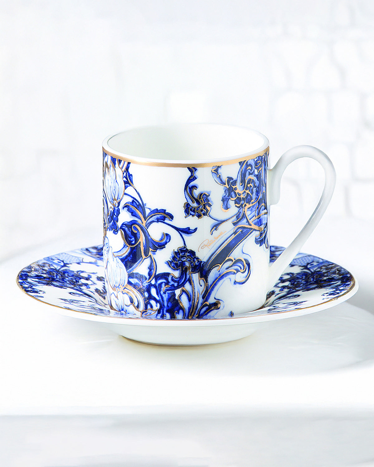 Coffee Cup & Saucer AZULEJOS Set of 2 in Luxury Box  diam. 2.3", H 2.5", Cap. 4 oz, Saucer diam. 4.75"