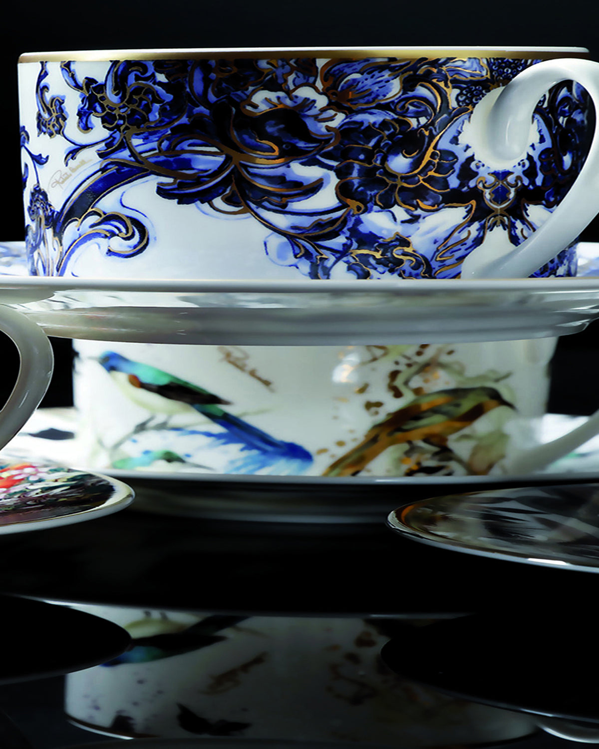 Tea Cup & Saucer AZULEJOS Set of 2 in Luxury Box diam. 3.3", H 2.3", cap. 7.5 oz, Saucer diam. 6"