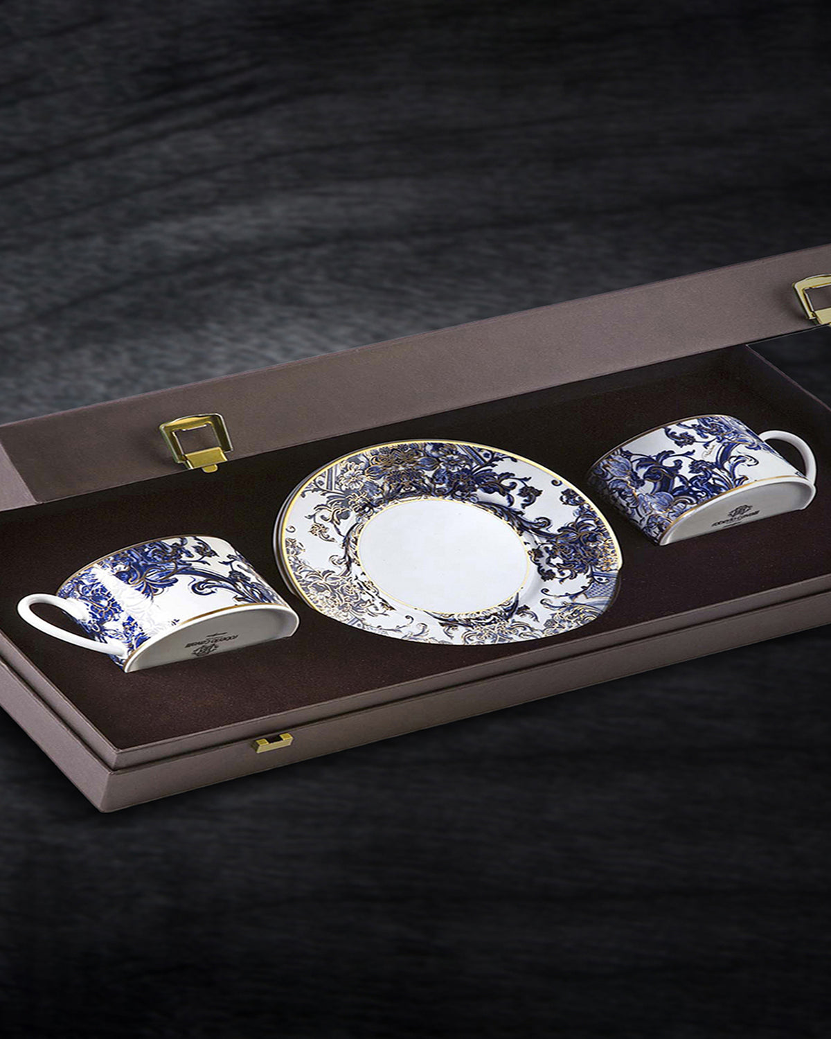 Tea Cup & Saucer AZULEJOS Set of 2 in Luxury Box diam. 3.3", H 2.3", cap. 7.5 oz, Saucer diam. 6"